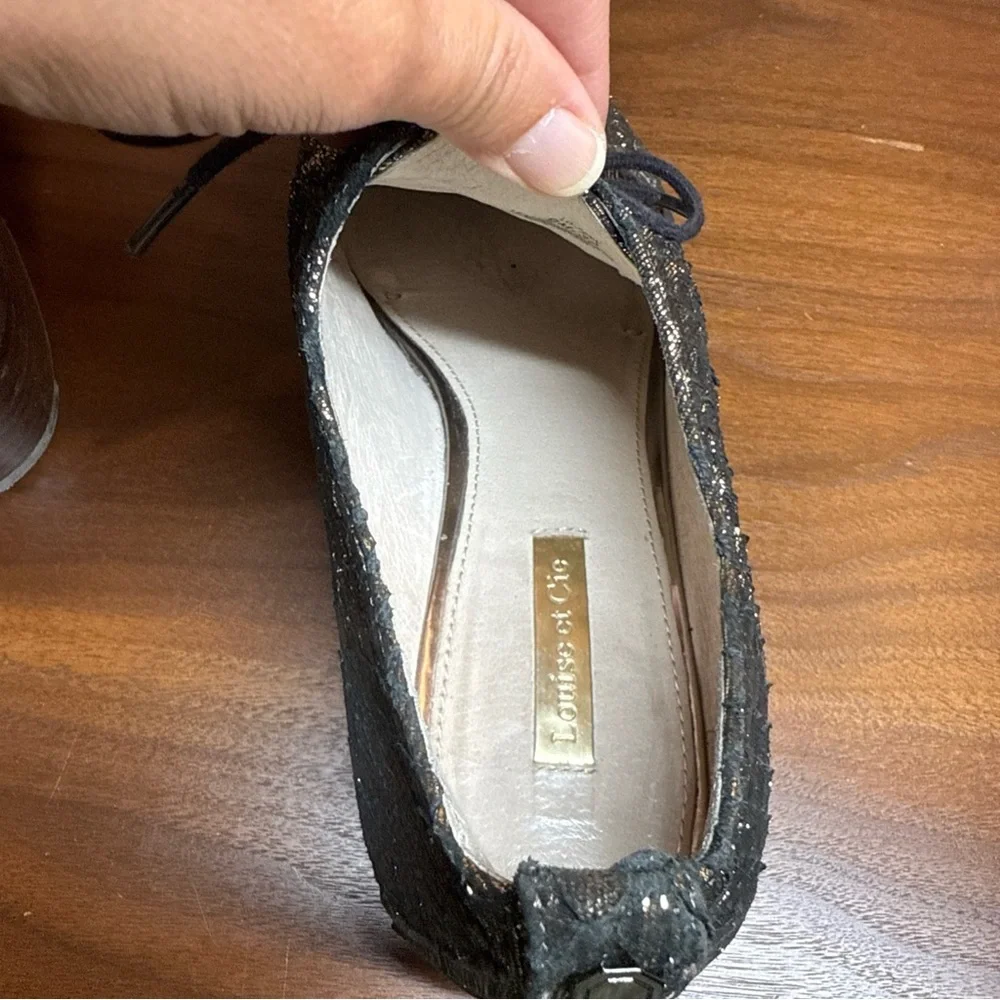 Louise Et Cie Black Gold Lo-Fenn Lace Up Oxfords Shoes Size 9 M Genuine Leather